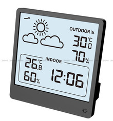 Budzik cyfrowy, sterowany falą radiową, ze stacją pogody JVD SB3347.2 - 9x9,5 cm