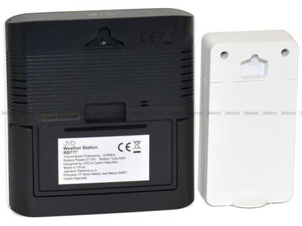 Budzik cyfrowy, sterowany falą radiową, z termometrem JVD RB777 - 11x10,5 cm