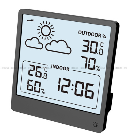Budzik cyfrowy, sterowany falą radiową, ze stacją pogody JVD SB3347.2 - 9x9,5 cm
