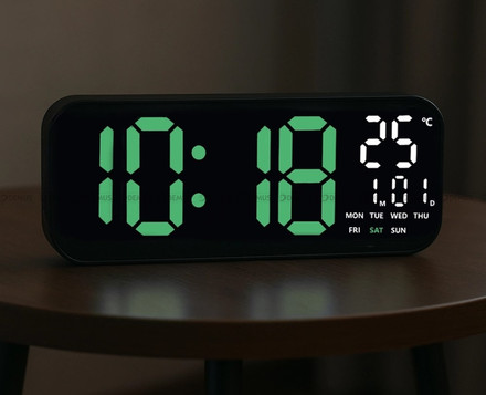 Duży Zegar cyfrowy z termometrem JVD DH9016.2 46x16 cm - Zielony - z pilotem