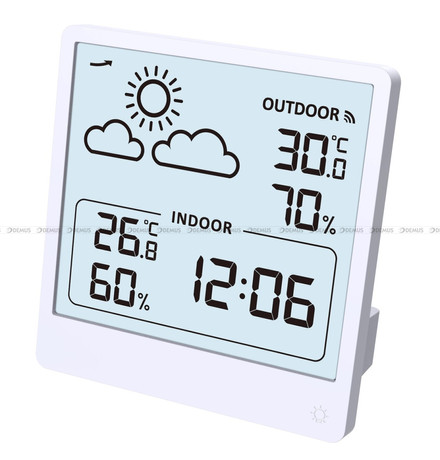 Budzik cyfrowy, sterowany falą radiową, ze stacją pogody JVD SB3347.1 - 9x9,5 cm