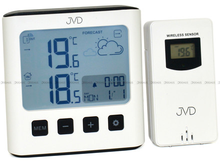 Budzik cyfrowy, sterowany falą radiową, z termometrem JVD RB777 - 11x10,5 cm