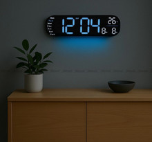 Duży Zegar cyfrowy z termometrem JVD DH5502.1 35x10 cm - Niebieski - z pilotem