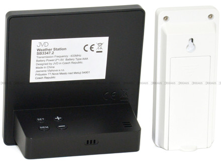 Budzik cyfrowy, sterowany falą radiową, ze stacją pogody JVD SB3347.2 - 9x9,5 cm