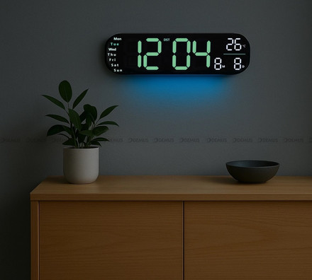 Duży Zegar cyfrowy z termometrem JVD DH5502.3 35x10 cm - Zielony - z pilotem