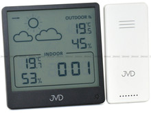 Budzik cyfrowy, sterowany falą radiową, ze stacją pogody JVD SB3347.2 - 9x9,5 cm
