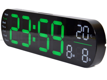 Duży Zegar cyfrowy z termometrem JVD DH5502.3 35x10 cm - Zielony - z pilotem