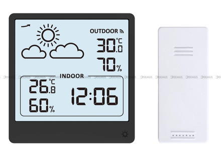 Budzik cyfrowy, sterowany falą radiową, ze stacją pogody JVD SB3347.2 - 9x9,5 cm