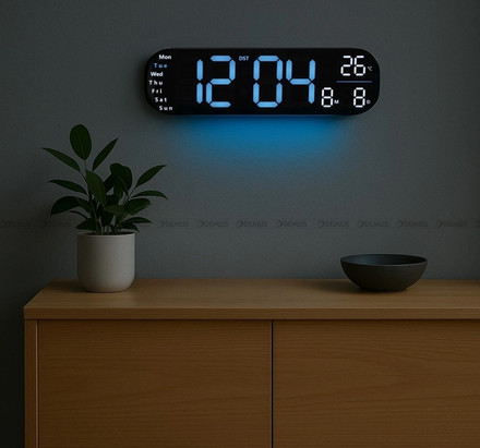 Duży Zegar cyfrowy z termometrem JVD DH5502.1 35x10 cm - Niebieski - z pilotem