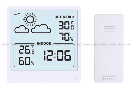 Budzik cyfrowy, sterowany falą radiową, ze stacją pogody JVD SB3347.1 - 9x9,5 cm